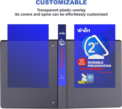 3 Ring Binder 1-1/2 Inch, ViVin Sturdy 1.5"-Slant D Ring Binder with 2 Interior Pockets, Clear View Cover, PVC-Free, Fits 350 Sheets of US Letter Size Paper (6 Pack, White)