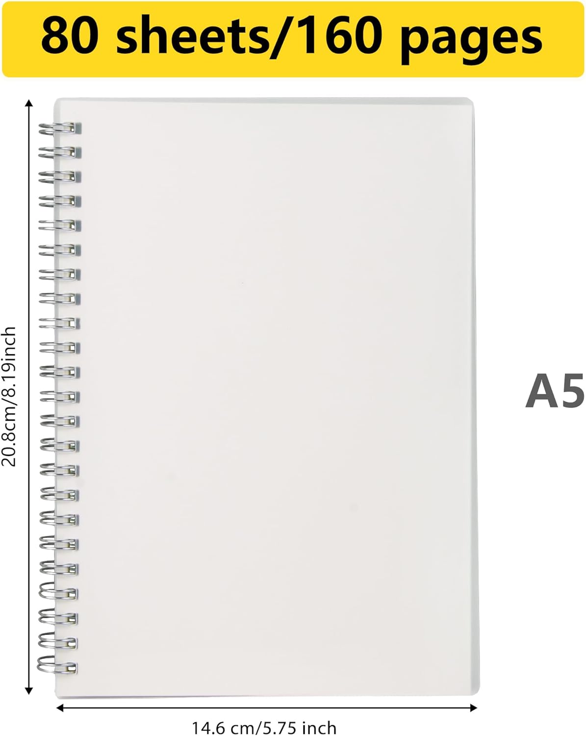 Smilo 3 Pack Spiral Notebook,A5 Graph Paper Notebook,5.7" x 8.3",80 Sheets (160 Pages),100 GSM Thick Paper,Transparent Hardcover,Journals for School,Office, Writing,Math,Engineering,Note Taking