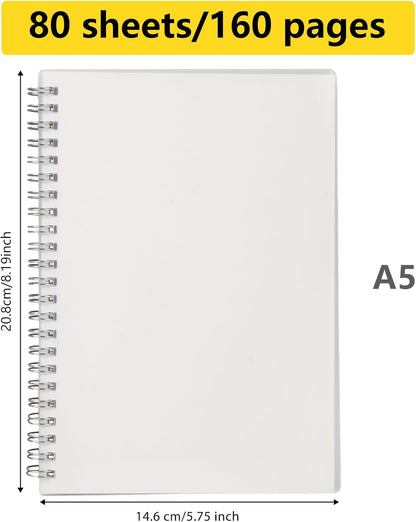 Smilo 3 Pack Spiral Notebook,A5 Graph Paper Notebook,5.7" x 8.3",80 Sheets (160 Pages),100 GSM Thick Paper,Transparent Hardcover,Journals for School,Office, Writing,Math,Engineering,Note Taking