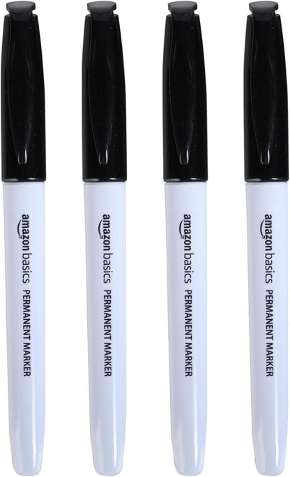 Amazon Basics Fine Tip Permanent Markers for Writing, Drawing, Quick Drying, Office, School, and Home Use, Black, 24 Pack