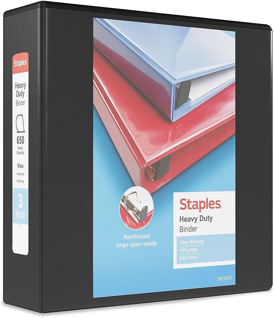 Staples Heavy-Duty 2-Inch D-Ring View Binder, Reinforced Spine, Holds Up to 450 Sheets, Gray, for Office & School