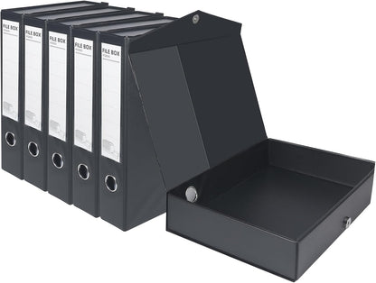 HUA JIE A4 Storage File Boxes Plastic Archives Cases, PVC File Folder Organizer Document Storage Filing Box for office,32.5×6.5×24 cm, Black(Pack of 6)