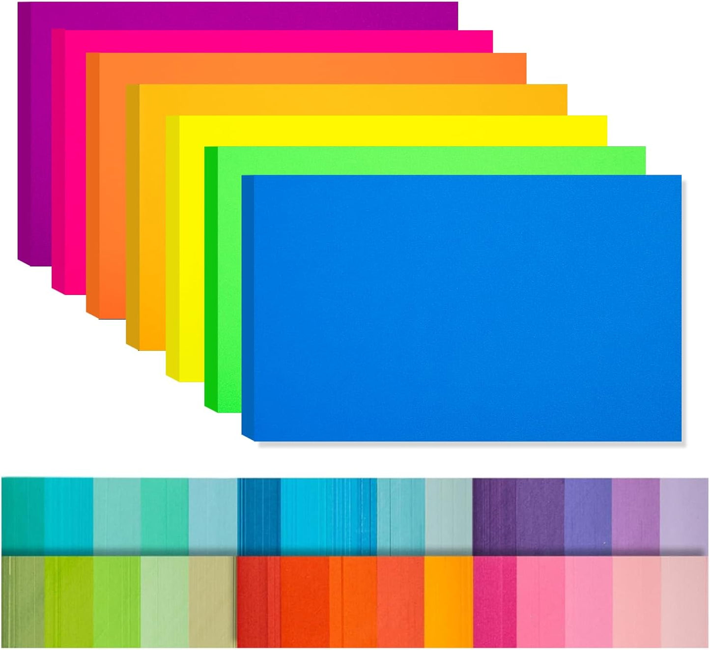 Index Cards 140-Count 5x8 Inch,178GSM Heavyweight Set of 7 Colors Paper Multicolor Study Cards (Rainbow)