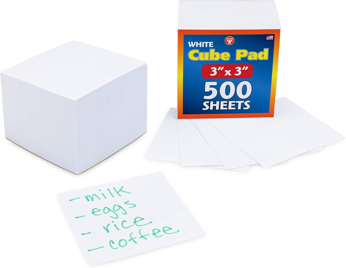 Hygloss Note Paper Cube - 3" Square Non-Sticky Memo Pad - 500 Sheets in White Color - Note Cubes - Perfect for Office & School Supplies - Not Sticky