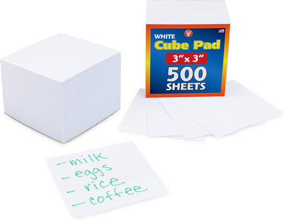 Hygloss Note Paper Cube - 3" Square Non-Sticky Memo Pad - 500 Sheets in White Color - Note Cubes - Perfect for Office & School Supplies - Not Sticky