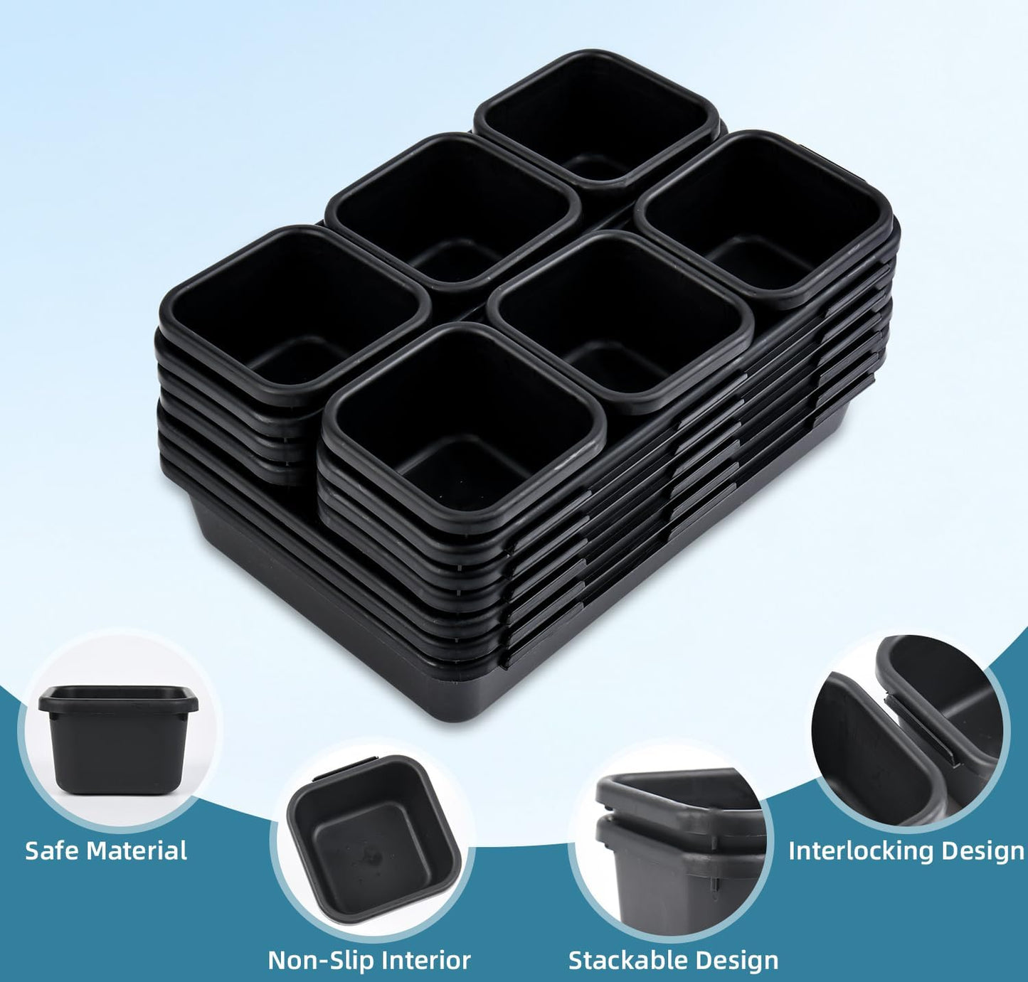 Kutesna 15 PCS Interlocking Desk Drawer Organizer Separator for Office,Bathroom,Kitchen,Makeup（Black）