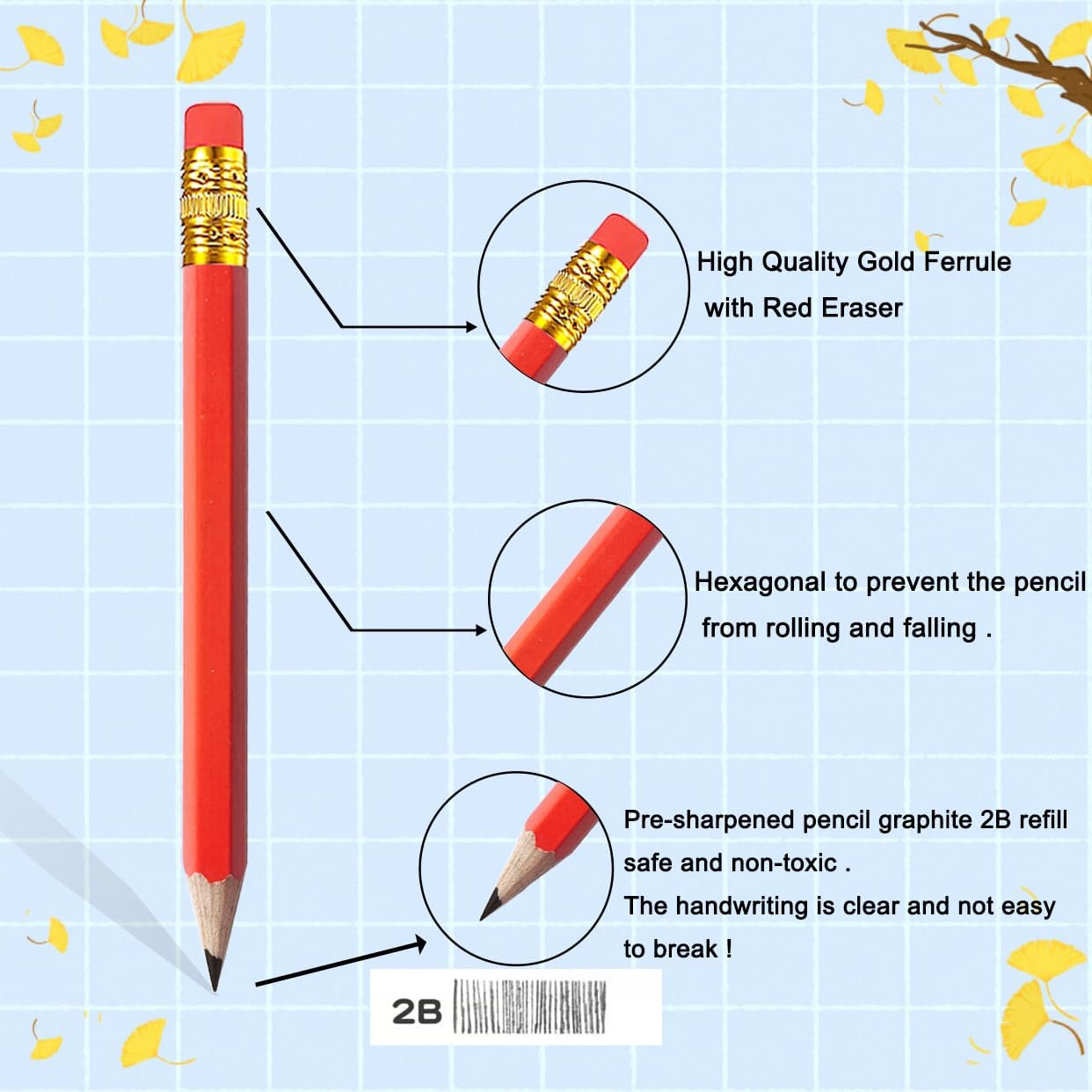 Adhere 25pcs Golf Pencils with Eraser Pre sharpened Hexagon half Wooden Pencils Graphite 2B for Golf Event Scoring,Classroom,Wedding,Company Meetings,Pew, Pocket (Nature)