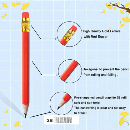 Adhere 25pcs Golf Pencils with Eraser Pre sharpened Hexagon half Wooden Pencils Graphite 2B for Golf Event Scoring,Classroom,Wedding,Company Meetings,Pew, Pocket (Nature)