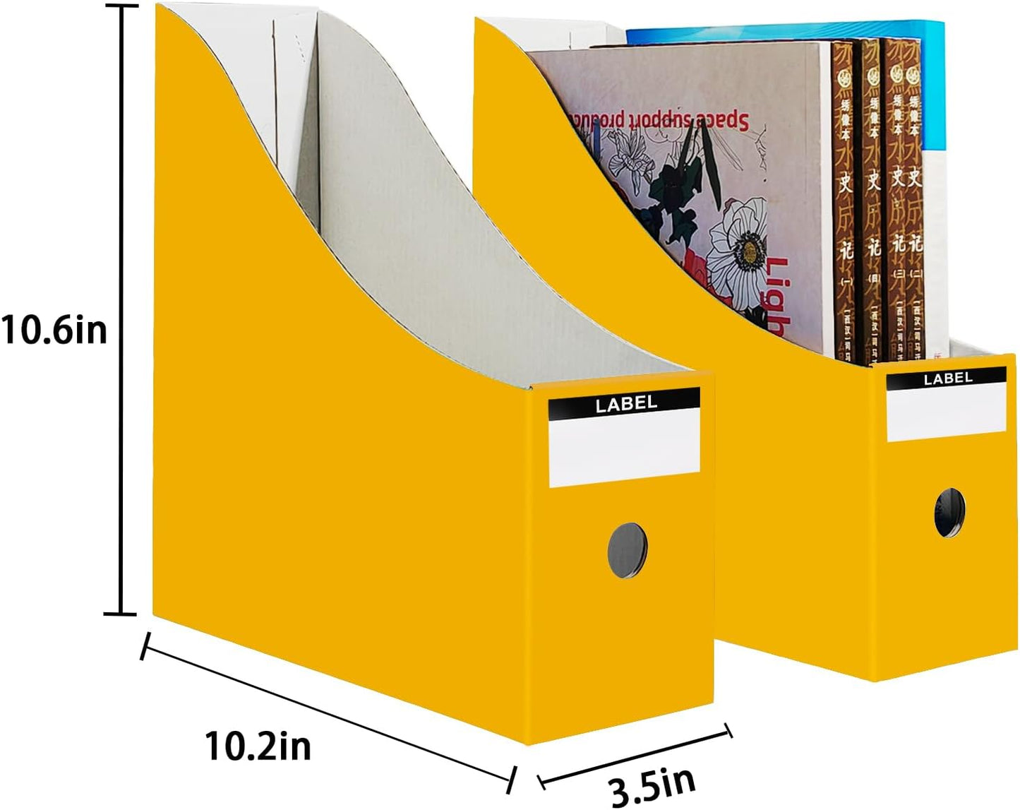 Limitliho 2 Pack White Magazine Holde, Vertical Book Bins for Classroom and Library Use, 10.6'' ×10.2'' ×3.5'' Inch Vertical File Folder Box