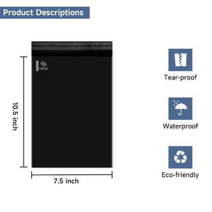 KKBESTPACK 100 Large Poly Mailers 10x13 Shipping Bags for Small Business – Self Sealing Package Envelopes (10 x 13 Pack of 100, Black)