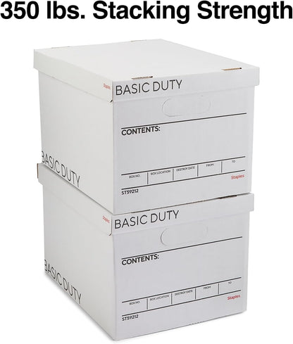 STAPLES Corrugated File Box Lift Off Lid, Letter/Legal Size, White/Black, 10/Pack