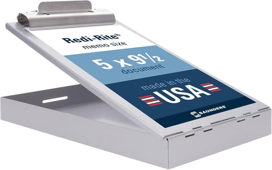 Saunders Recycled Aluminum Memo Size Clipboard with Storage, 6x10 Form Holder, Steel Clip with Self Locking Latch, Heavy Duty Citation Box for Nursing, Police & Truckers, Made in USA