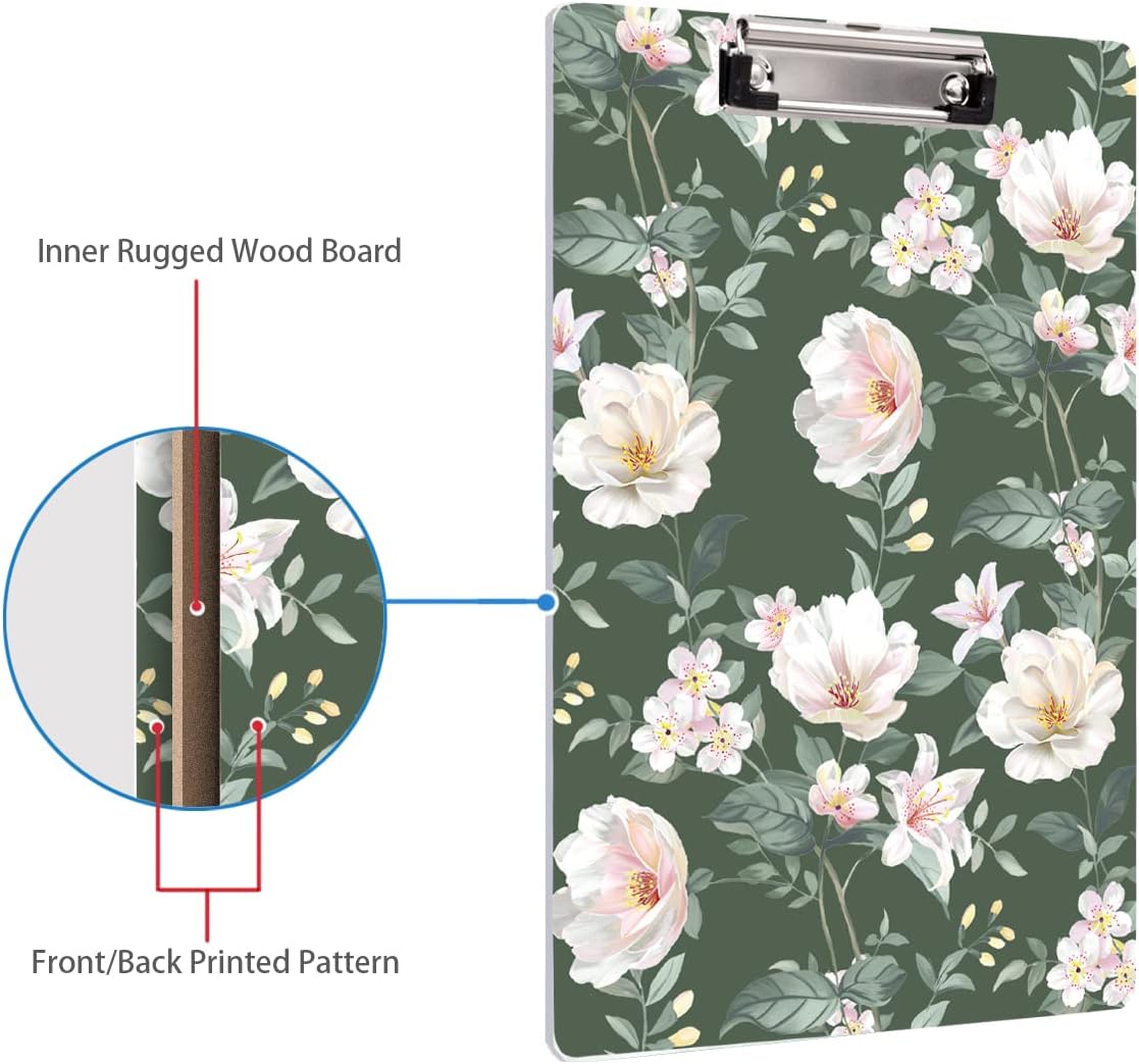 WAVEYU Fashion Cute Clipboard, Decorative Office Hardboard Wood Nursing Clip Board for Standard A4 Letter Size for Students, Women, Men, 12.5"x 9", Black+White02
