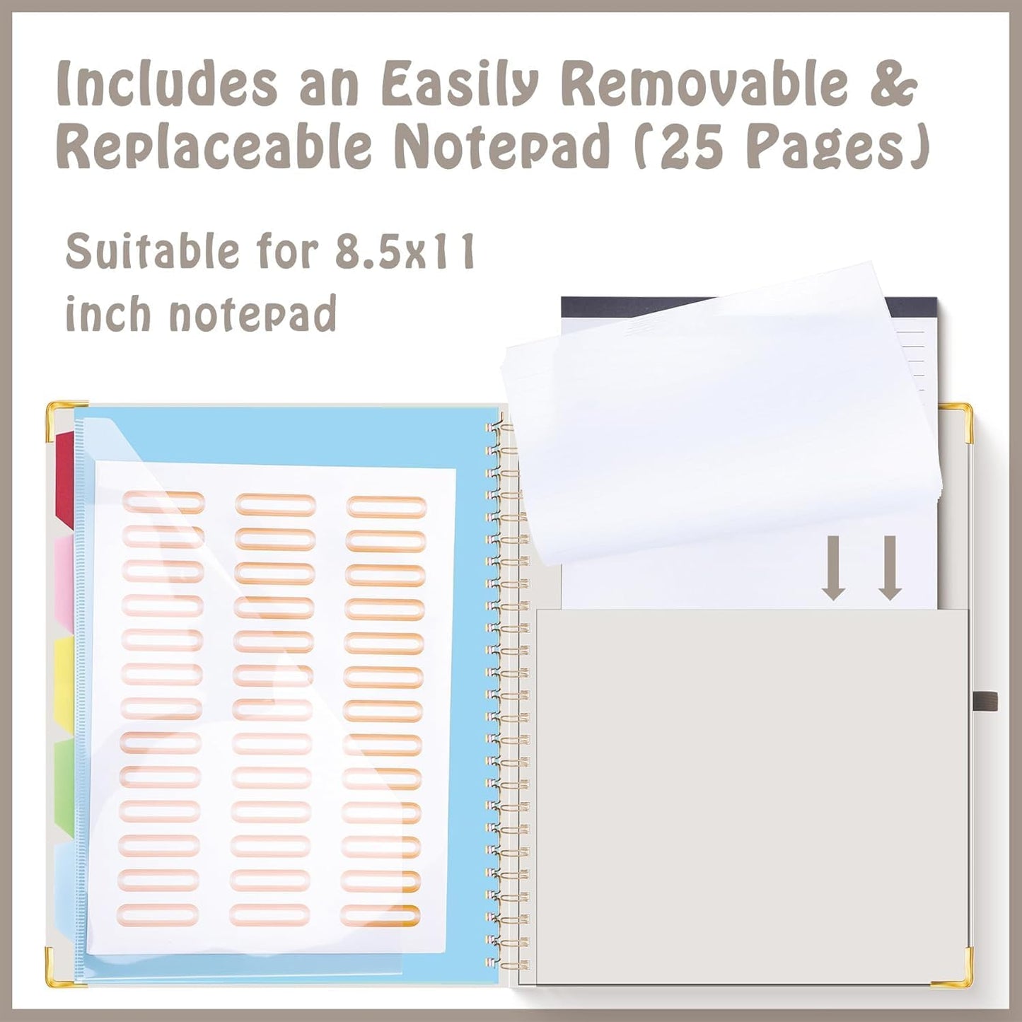 HAUTOCO Clipboard Folio with Refillable Notepad for Letter Size (11" x 8.5"), 5 Dividers with 10 Pockets, Elastic Pen Holder and File Folder Labels, Spiral Nurse Clipboard Artboard(Green)