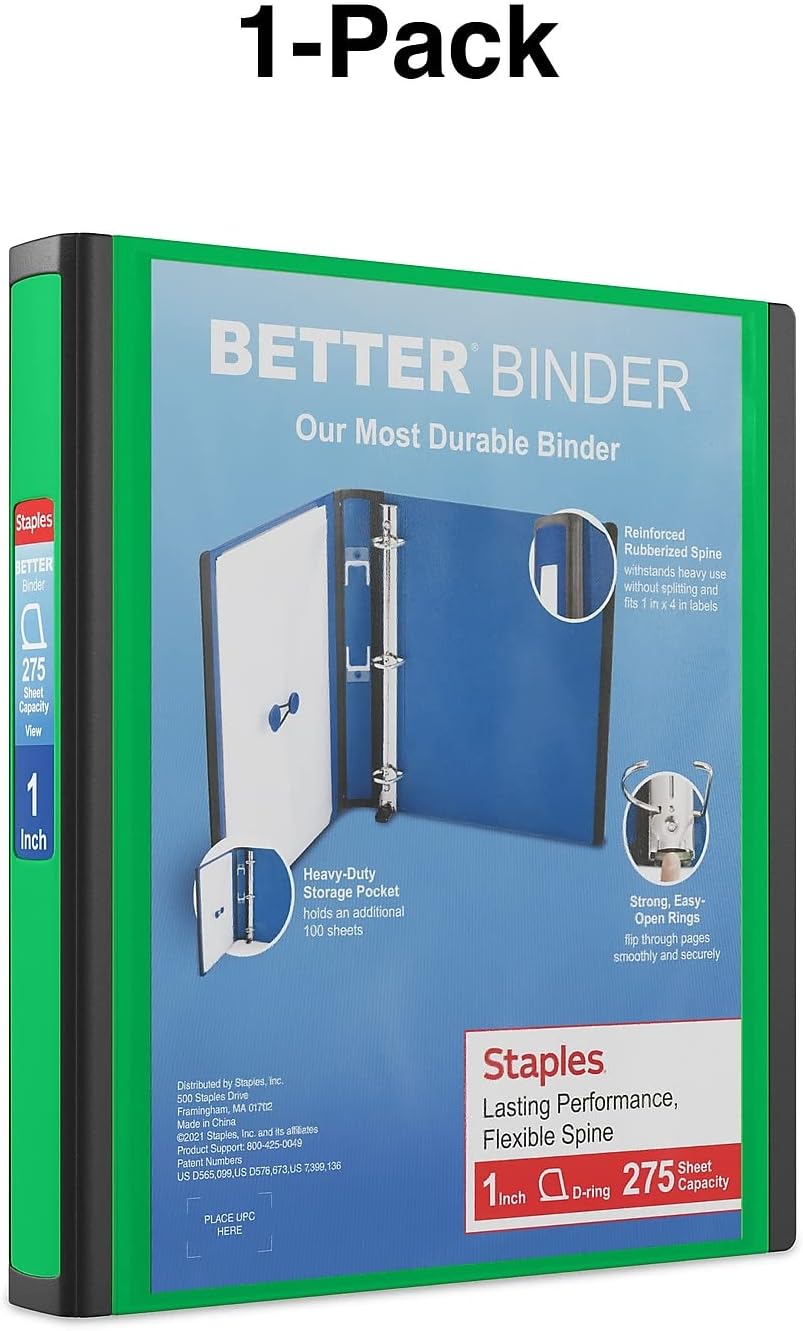 Staples Better Binder 2-Inch D-Ring View Binder, Reinforced Spine, Holds Up to 540 Sheets, Teal, for Office & School