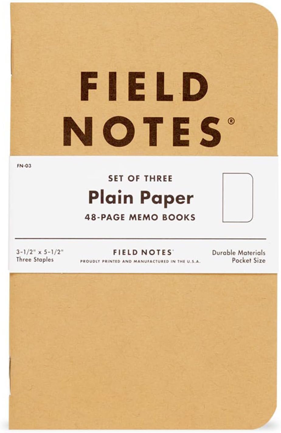 Field Notes: Original Kraft 3-Pack - Mixed Paper (1 Graph/Grid, 1 Ruled/Lined, 1 Plain/Blank) Memo Books - 48 Page Pocket Notebooks - 3.5" x 5.5"