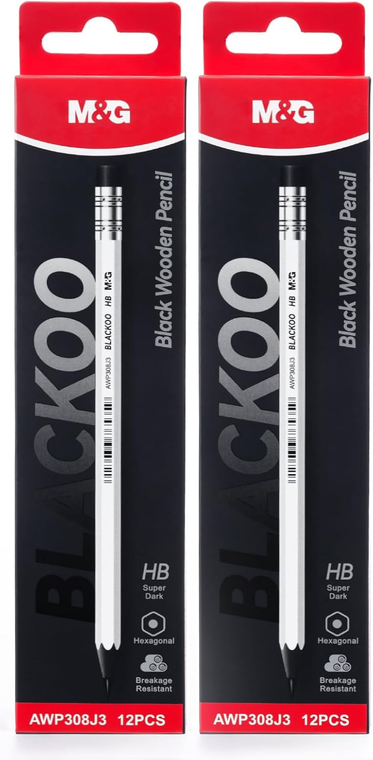 M&G Wood-Cased 2B Pencils, 24 Pack Pre-Sharpened Pencils with Top Erasers, Bulk Black Pencils for School Teacher Supplies, Writing, Drawing and Sketching