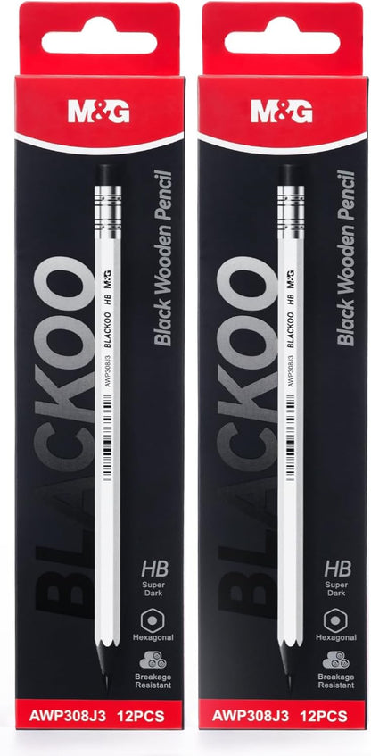 M&G Wood-Cased 2B Pencils, 24 Pack Pre-Sharpened Pencils with Top Erasers, Bulk Black Pencils for School Teacher Supplies, Writing, Drawing and Sketching