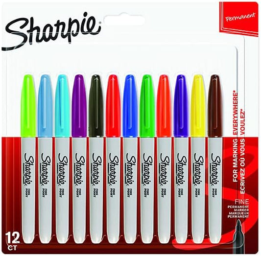 Sharpie Permanent Markers, Fine Point, Black, 12 Count
