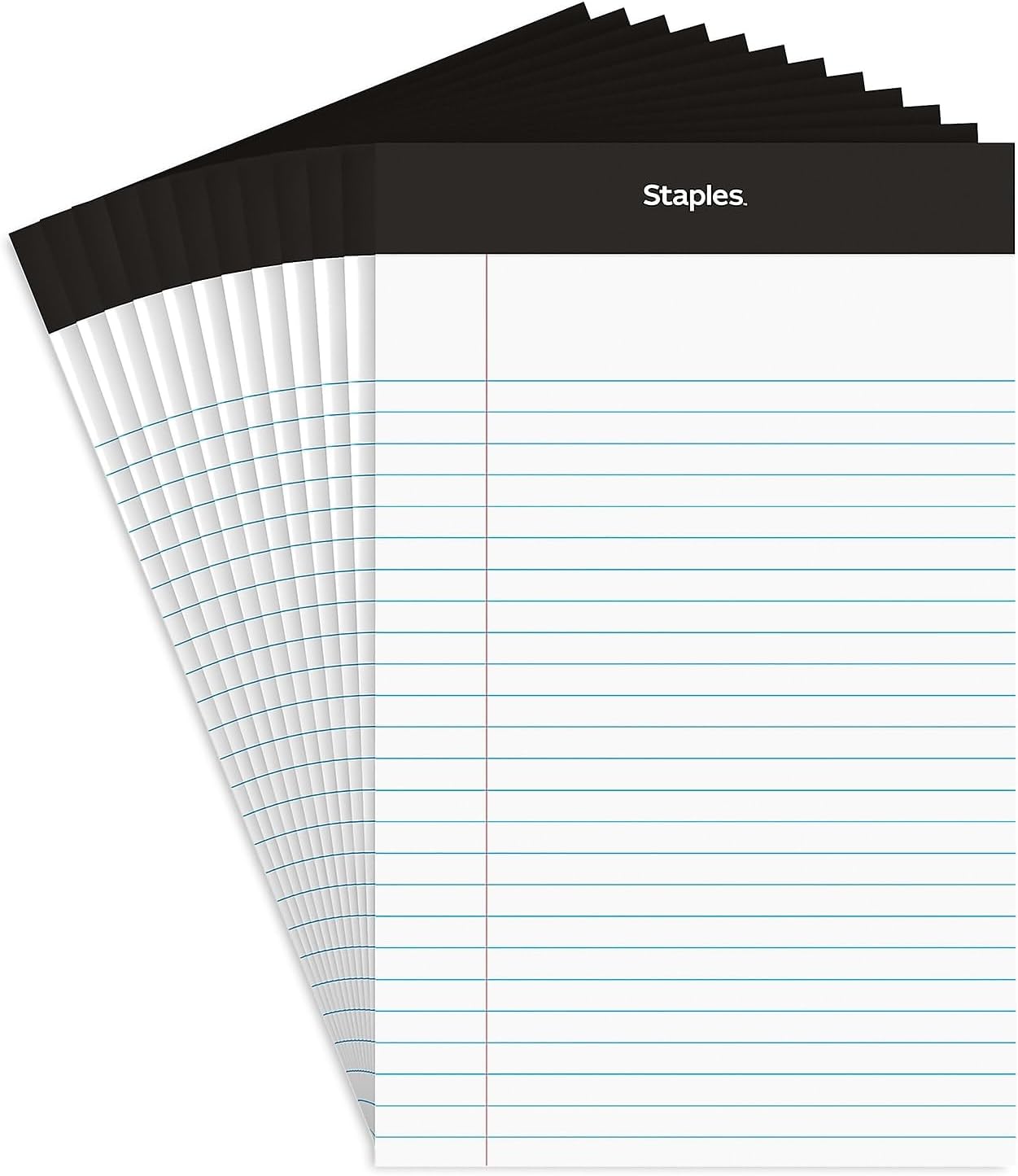 STAPLES Notepads, 5” x 8”, Narrow Ruled, White, 50 Sheets/Pad, 12‑Pack
