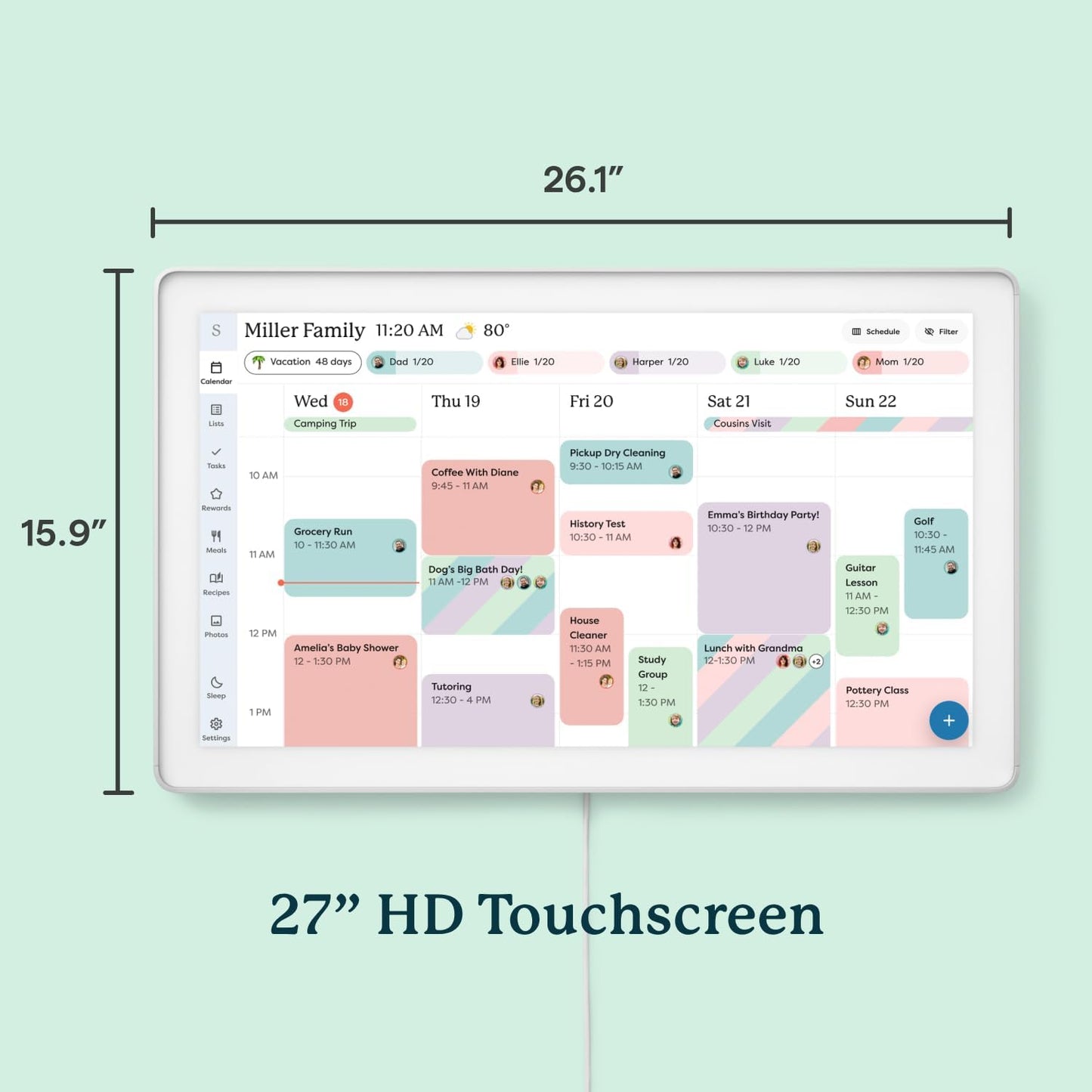 Skylight Calendar Max: 27-Inch Smart Digital Calendar & Chore Chart, Family Organizer with Interactive Touchscreen Display – Wall Mountable in Portrait or Landscape, Classic White Frame
