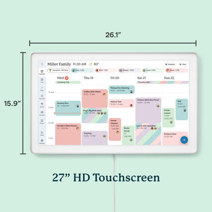 Skylight Calendar Max: 27-Inch Smart Digital Calendar & Chore Chart, Family Organizer with Interactive Touchscreen Display – Wall Mountable in Portrait or Landscape, Classic White Frame
