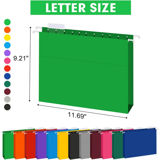 HERKKA Extra Capacity Hanging File Folders, 60 Pack Reinforced Letter Size Hanging Folders with Heavy Duty 1 Inch Expansion, Designed for Bulky Files, Medical Charts, 12 Assorted Colors