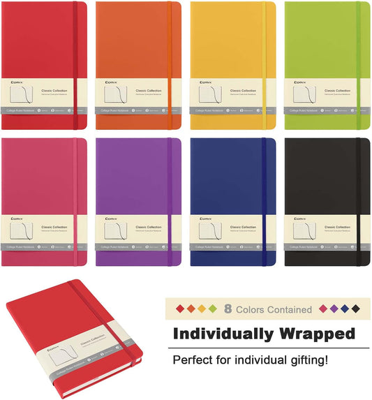 Comix 6 Pack Lined Journal Notebooks for Work, 240 Pages, 5.5"x8.3", Black, Hardcover, A5 Medium College Ruled, Journaling Notebooks for Notes-Taking, Fits for Office School Home
