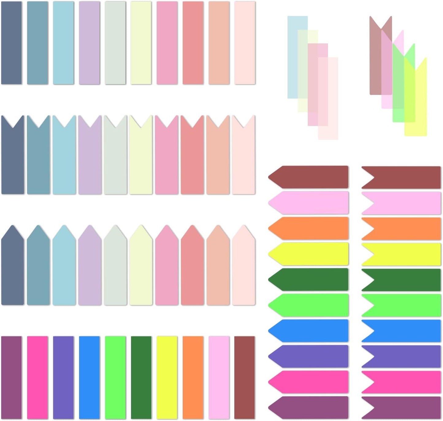 Temiary 1200 Pieces Transparent Sticky Index Tabs, Page Markers for Annotating, Translucent Morandi Arrow Flag Tab for Bookmarks Bible Tabs Notebook School Supplies