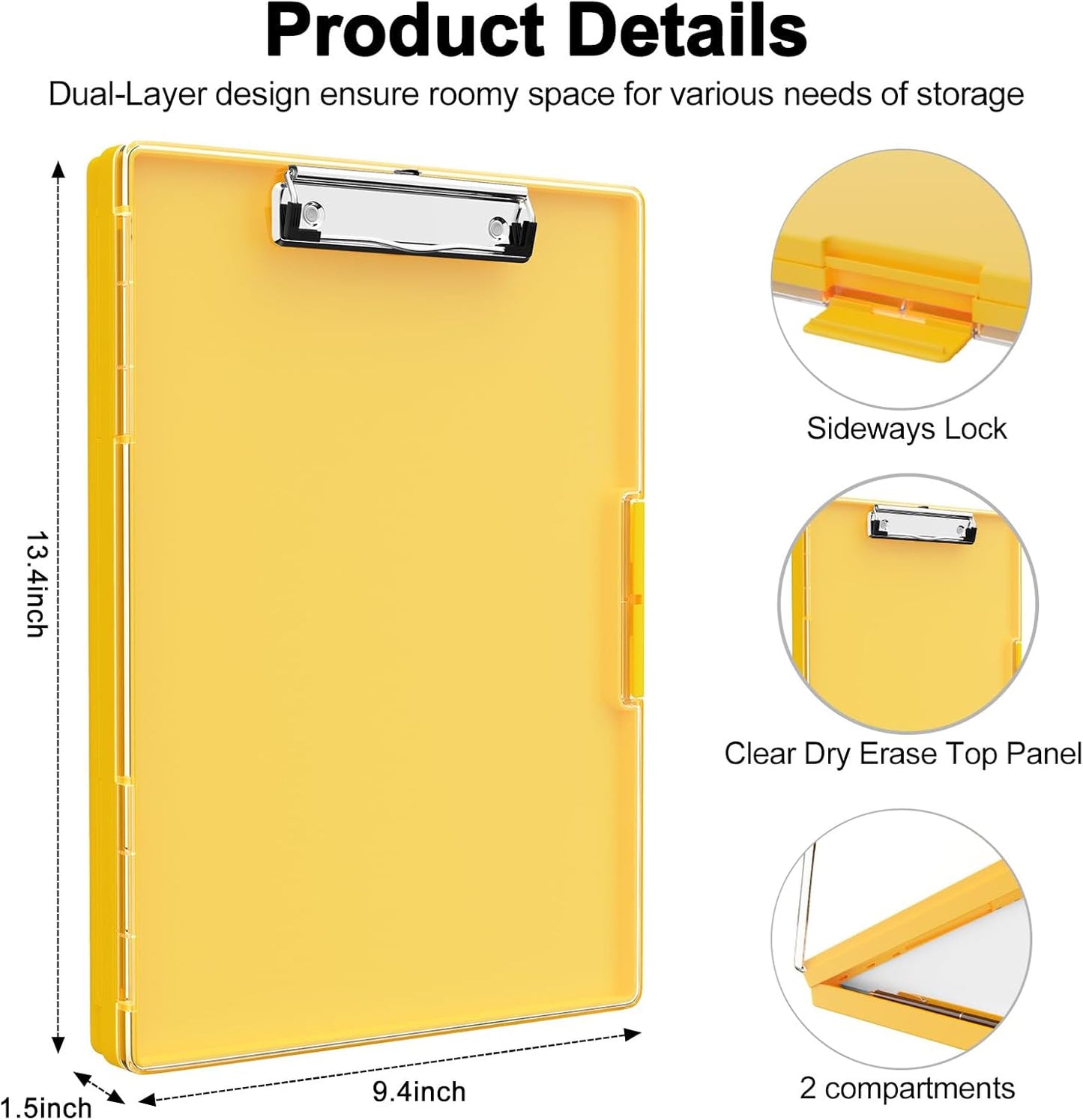 Piasoenc Clipboard with Storage, 8.5 x 11 Clip Boards with 2 Storage Case and A4 Paper Folder, Clear Dry Erase Top Panel, Heavy Duty Plastic, Folio & Side Opening, for Nurses, Teachers, Lawers,Black