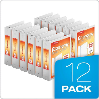 Cardinal Economy 3-Ring Binders, 3", Round Rings, Holds 625 Sheets, ClearVue Presentation View, Non-Stick, White, Carton of 12 (90651)