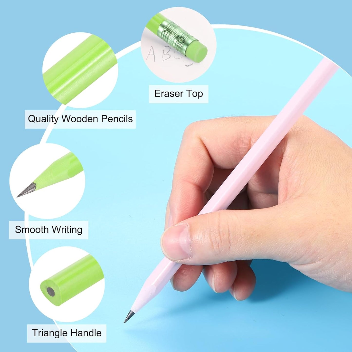 PATIKIL Round Pencils, 12 Pack Triangle HB Graphite Pencil Woodcase Wooden Pencils with Eraser for Classroom Office Writing Drawing Supplies, Pink