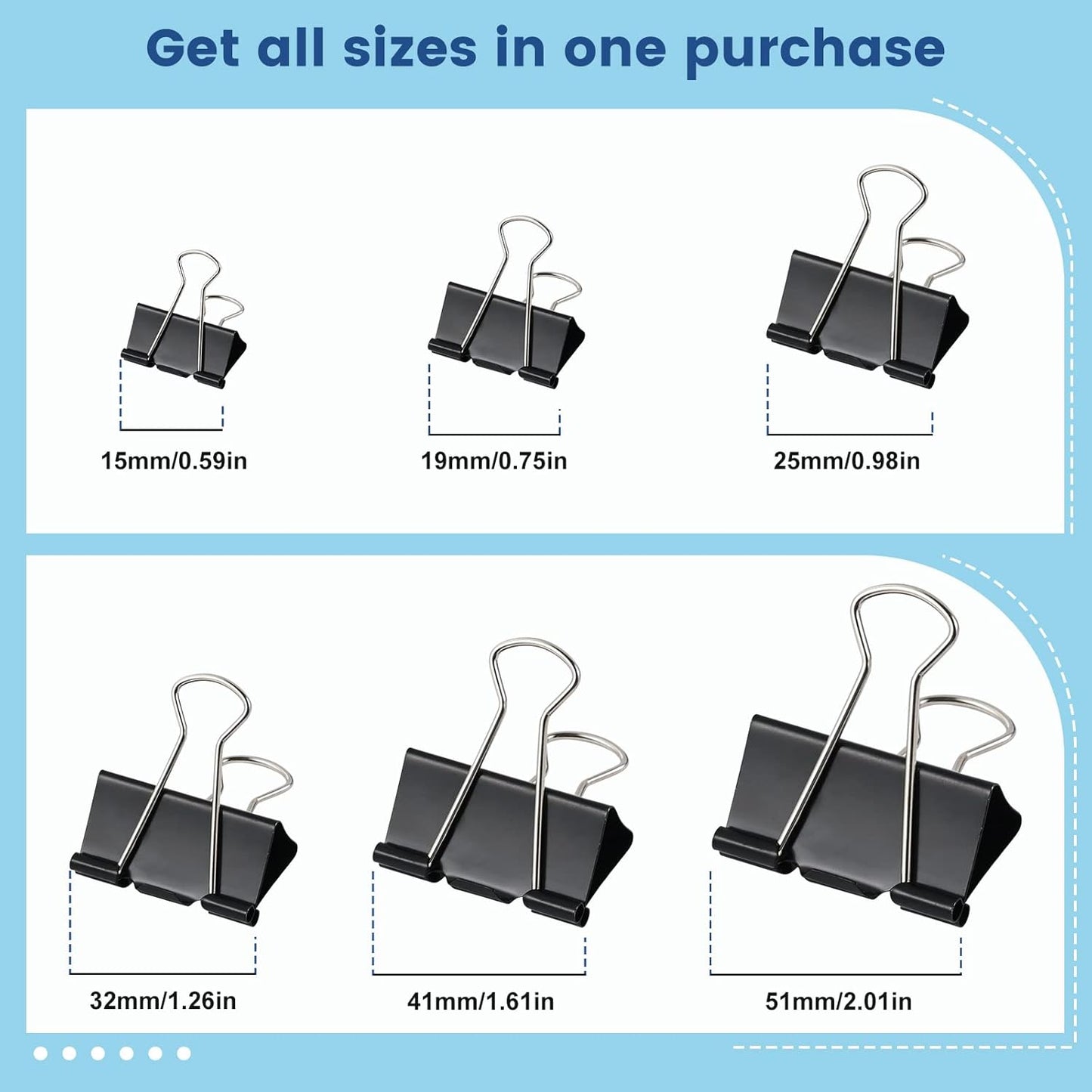 208 PCS Binder Clips Paper Clamps Assorted Sizes, Metal Paper Binder Clip, Black Binding Paperwork Clamp Bulk, School Teachers Office Supplies