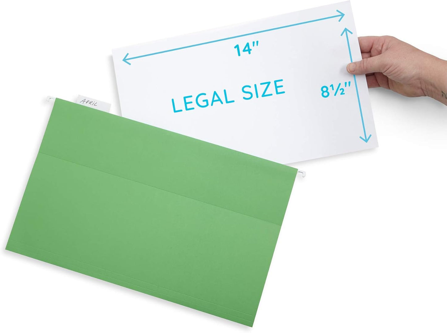 Blue Summit Supplies 50 Legal Size Hanging File Folders, 1/5 Cut Adjustable Tabs, 5 Tab Locations, Designed for Legal and Law Office File Organization, Standard Green, 50 Pack, Legal Size
