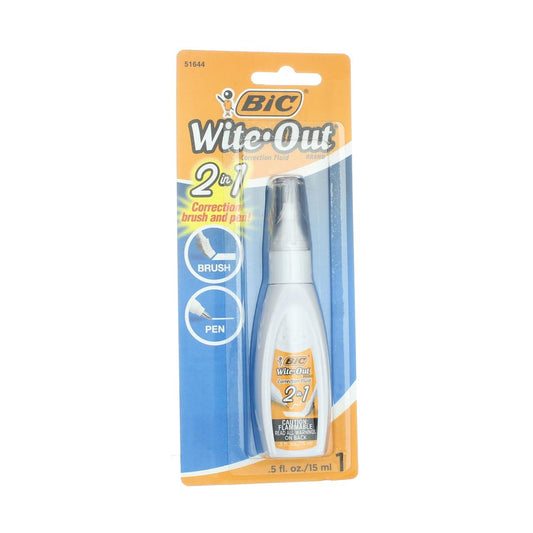 BIC WITE-OUT 2 IN 1 CORRECTION FLUID, 15 ML, BOTTLE, 12 EA