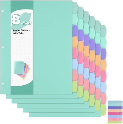 6 Sets of 48Pcs Binder Dividers with Tabs, 8 Tab Dividers for 3 Ring Binder - Waterproof Plastic Notebook Dividers for Office, School(8.5 × 11 Inch)
