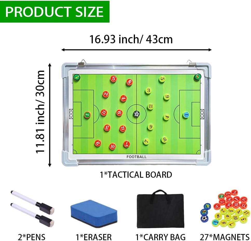 Magnetic Soccer Coaching Board, Double-Sided Dry Erase Tactics Board with Player Markers, Pen and Eraser, Portable Clipboard for Coaches, Coach Training Equipment Coach Gift (White Board)