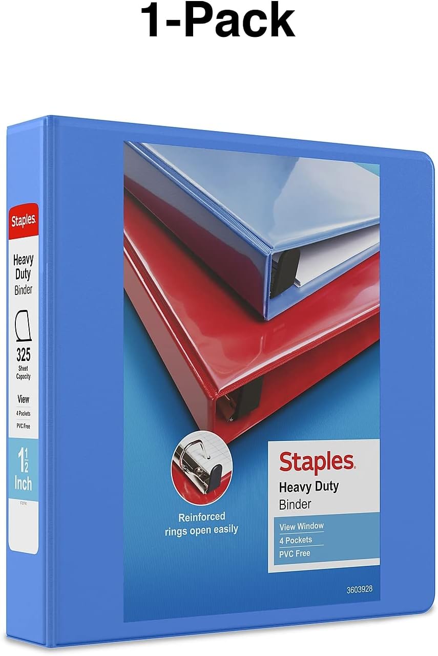 Staples Heavy-Duty 2-Inch D-Ring View Binder, Reinforced Spine, Holds Up to 450 Sheets, Gray, for Office & School