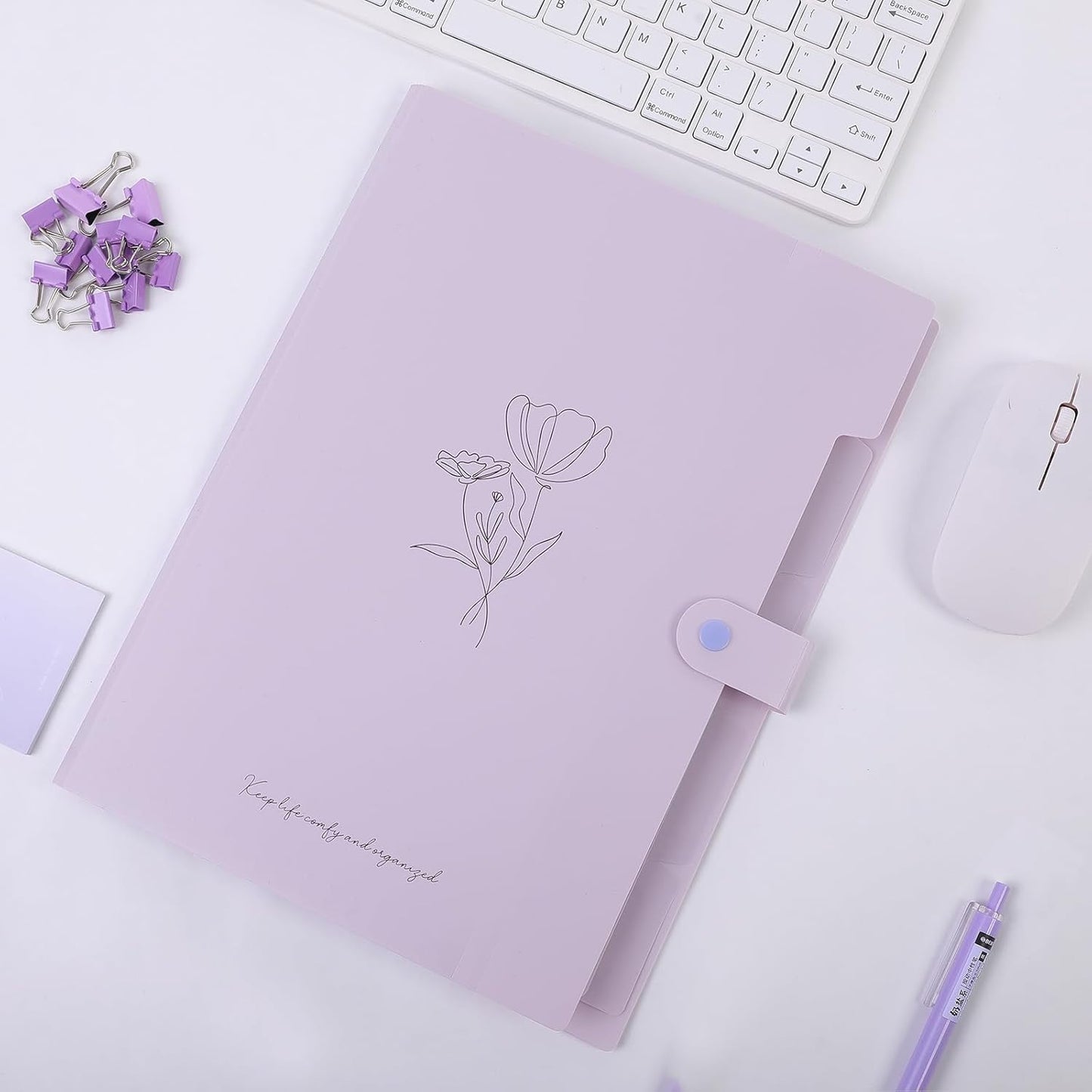 SKYDUE Letter A4 Paper Expanding File Folder Pockets Accordion Document Organizer (Purple)