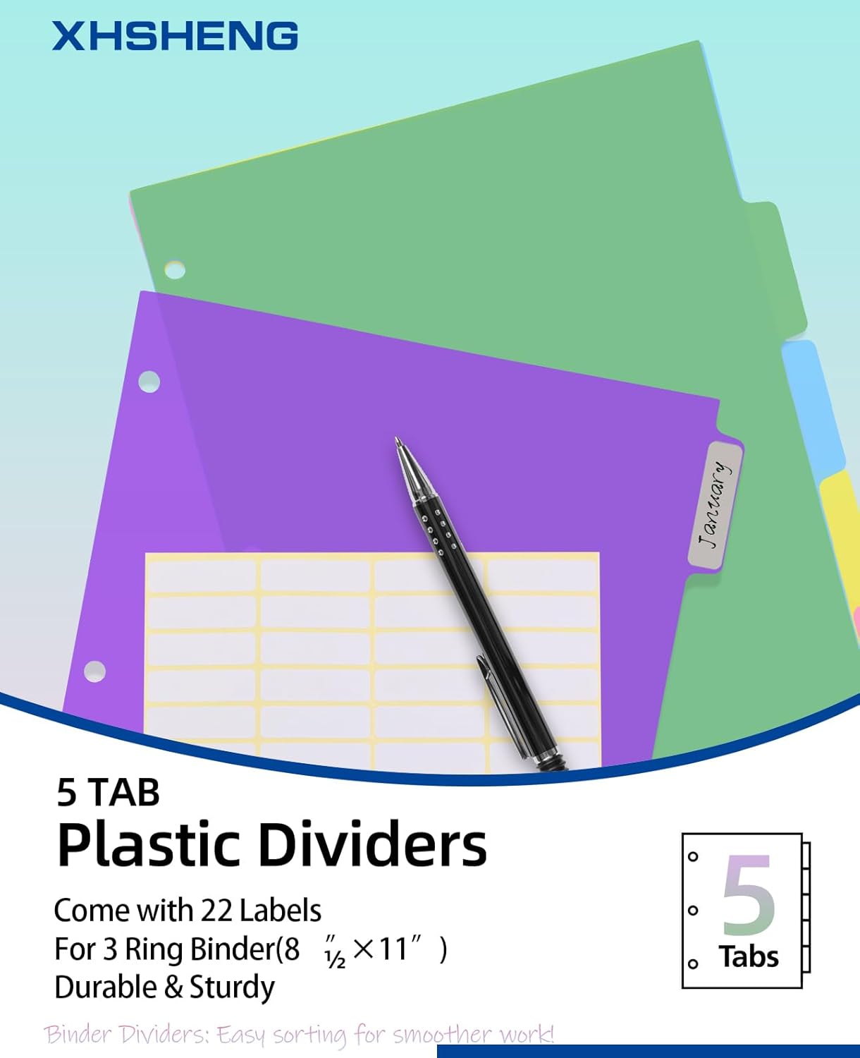 24PCS/3 Set 3-Ring Binder Dividers with Tabs,8 Tab Plastic File Dividers,Binder Separators with tabs for Office/School Supplies