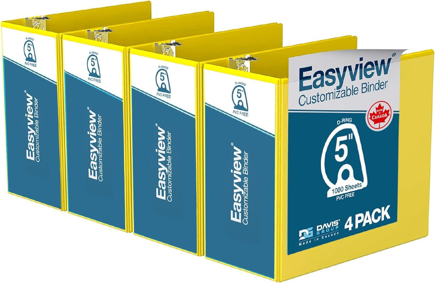 Easyview Premium 3-Ring Binders with Clear-View Covers and D Rings, Binders for School or Office, 5 Inch, Pack of 4, White