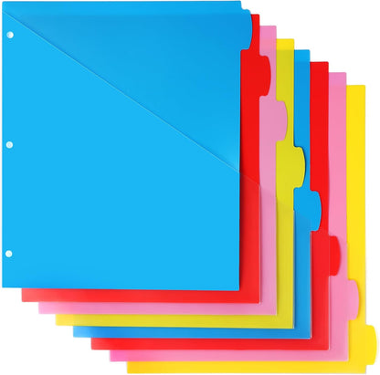 WOT I Durable 5-Tab Binder Dividers with Clear Pocket - 3 Sets, Reusable Plastic Dividers for 3 Ring Binder, 5 Vibrant Colors, Tear-Resistant, Total 15 Tabs (School & Office Supplies)
