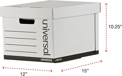 Universal Basic-Duty Economy Record Storage Boxes, 10 Pack, Letter/Legal Files, 12" x 15" x 10", White,
