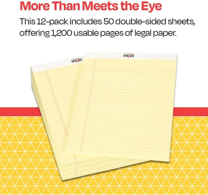School Smart Legal Pad, 8-1/2 x 11-3/4 Inches, Canary, 50 Sheets, Pack of 12