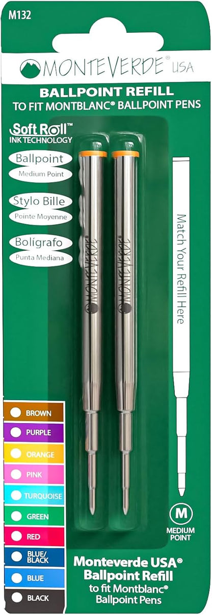 Monteverde USA Capless Ceramic Gel Refills to Fit Montblanc Ballpoint Pens, Fine Point Black Ink, Converts to Capless Rollerball, 2-Pack (M132BK)
