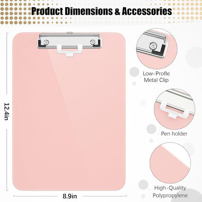 Hongri Plastic Clipboard, White 8.5x11" Clipboard, A4 Letter Size Clipboards for Nurses, Students, Office and Women, Clipboard with Pen Holder and Low Profile Clip, Size 12.5 x 9 Inch(White)