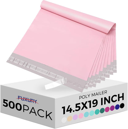 Fuxury Poly Mailers 14.5x19 Inch 50pc Shipping Bags for Small Business Mailing Envelopes for Clothing,Self Seal Shipping Envelopes Waterproof Poly bags Durable Packaging Bags Light Pink