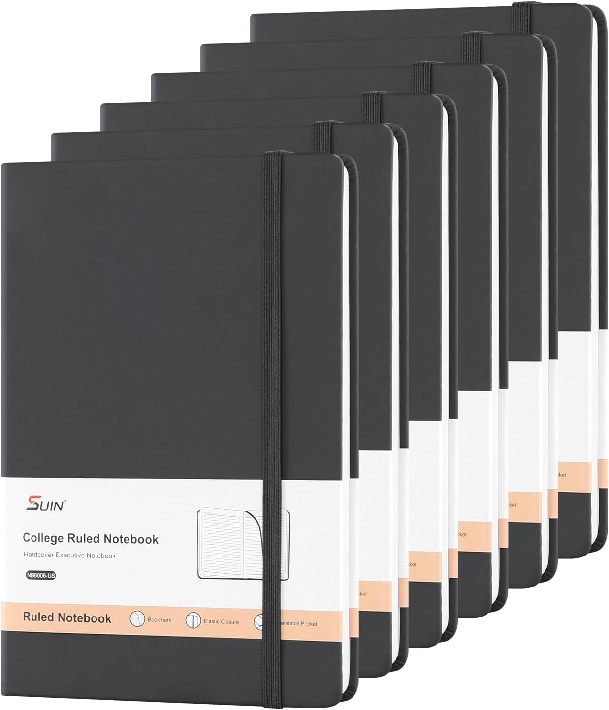 SUIN Hardcover-Journal-Notebooks, A5 Lined Journals Notebook for Writing 200 Pages, 8.2 x 5.5 inch, Classic Ruled Notebooks for Work/Travel/College (Black- 1 Pack)