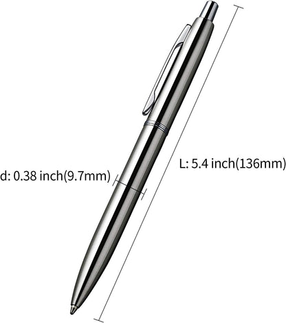 ChaoQ 3 Pcs Retractable Metal Ballpoint Pens, for Gift, Business, Office, 1.0mm Medium Point Black Ink, 6 Extras Replaceable Metal Refills - Stainess Steel