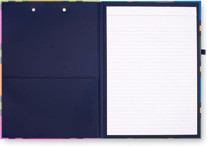 Kate Spade New York Clipboard Folio with Low Profile Clip, Black Professional Padfolio Includes Lined Notepad, Pen Loop, and Pocket, Polka Dots